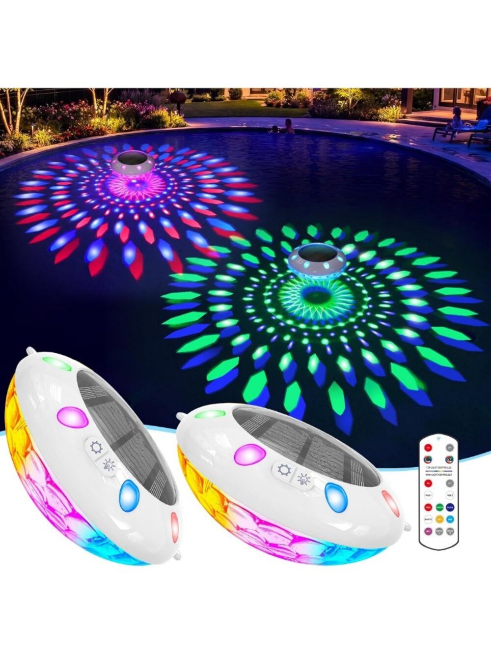 Color Changing Floating Pool Lights with Remote - Waterproof LED Solar Lights